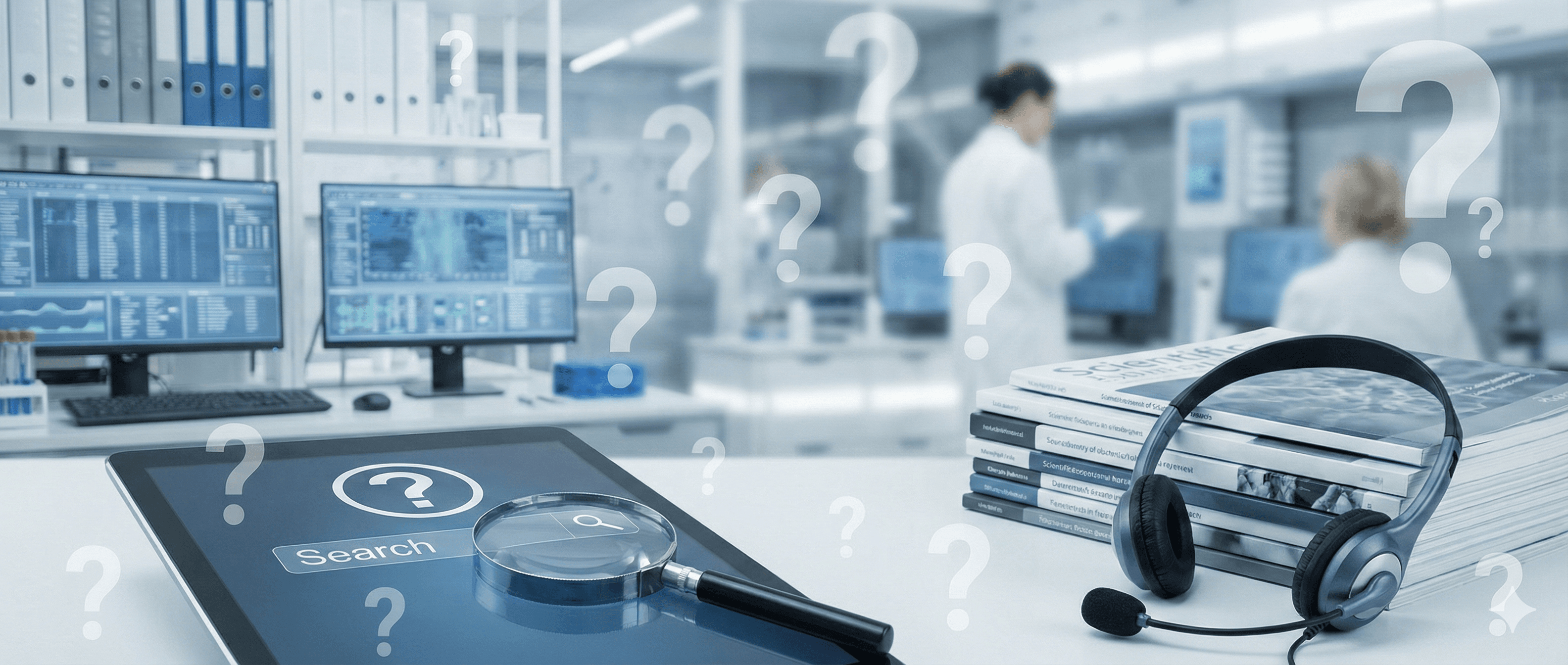 Research support center with scientific reference materials and search tools